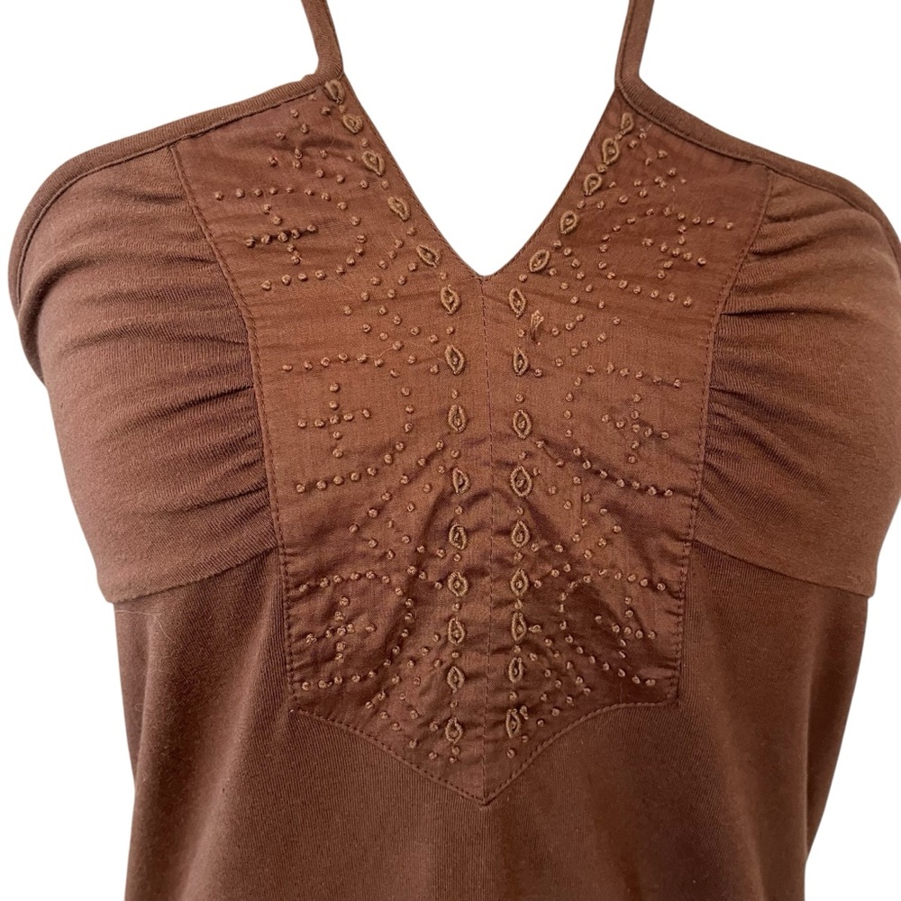 Vintage Y2K AEO halter sun dress brown cross strap tie back embroidered XS - Picture 10 of 16